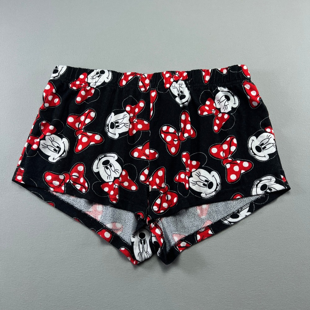 Disney Minnie Mouse Sleep Short Women Large 12-14 Black Stretch All Over Graphic